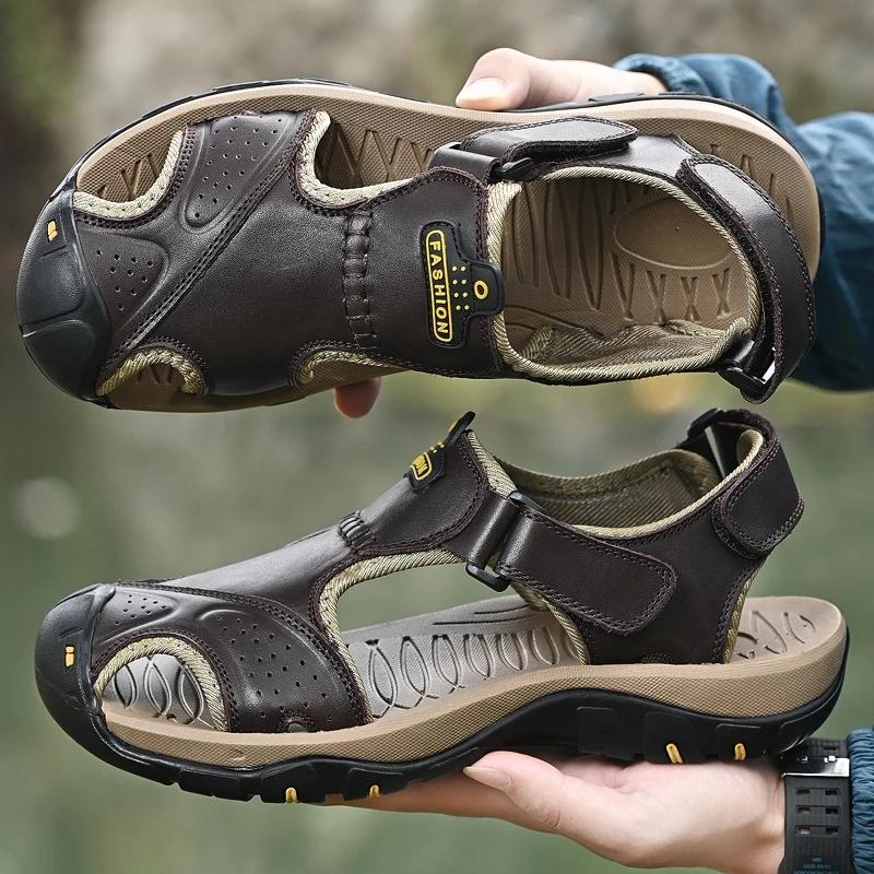 Fashion 2025 Summer Men Sandals Genuine Leather Beach Slipper Casual Leather Sandals Male Outdoor Shoes Roman Shoes Chaussure Hommes