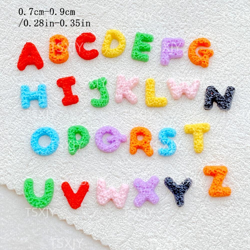 

100pcs Colorful Resin Mini Cartoon With 26 Letters Nail Art Flatback Stone Figurines Scrapbook Charm DIY Jewelry Decor Crafts