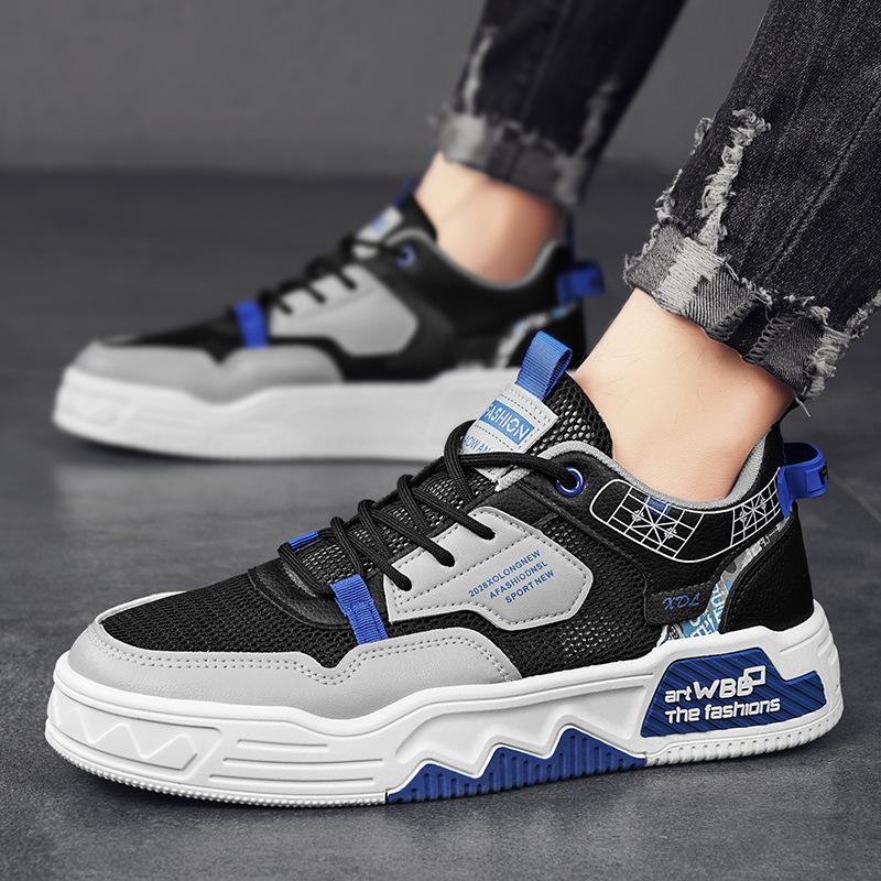Fashion Color Matching College Style Casual Low-Top Board Shoes Mesh Thin Breathable Thick Sole Heightening Men'S Shoes