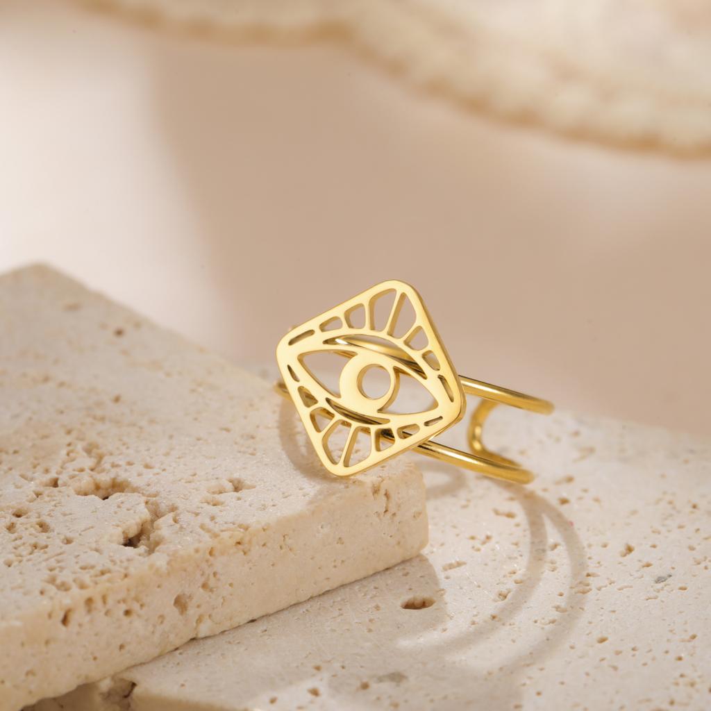Lucky Evil Eye Open Ring Stainless Steel Gold Adjustable Finger Rings Women Turkish Jewelry Birthday Gift
