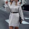 Autumn Winter Casual Loose Mini Dress Fashion Long Sleeve Elasticity Sweater Dresses Turtleneck Solid Off-shoulder Knitted Dress