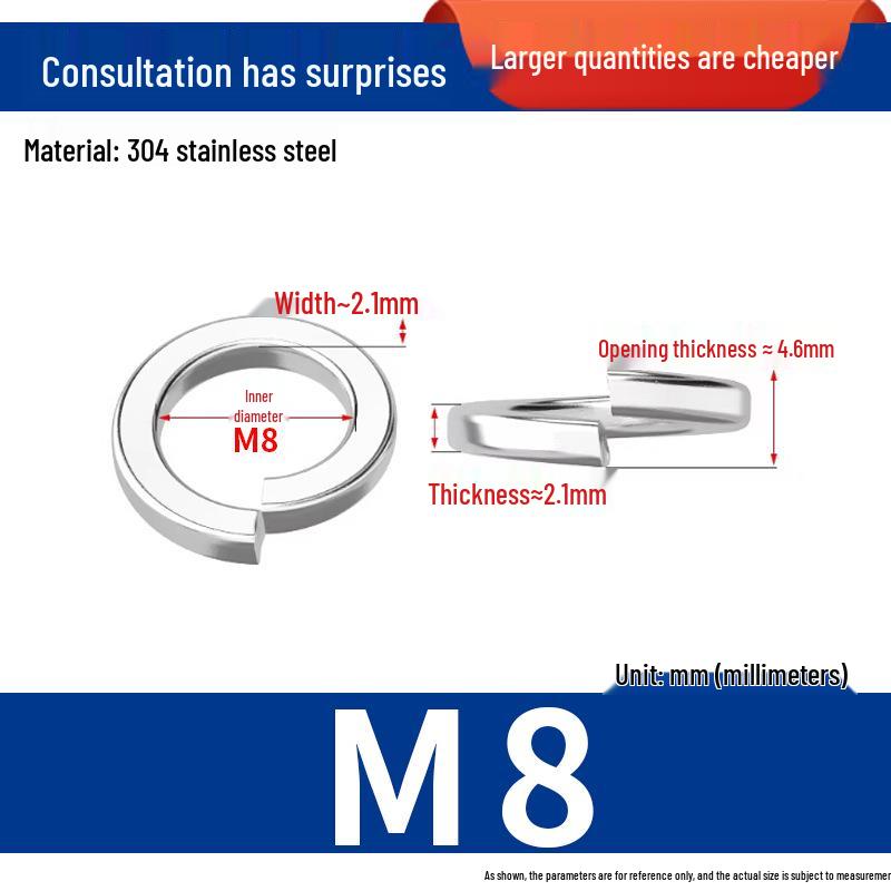 304 Stainless Steel Split Spring Washer Spacer Ring (M3, M5, M6, M8)
