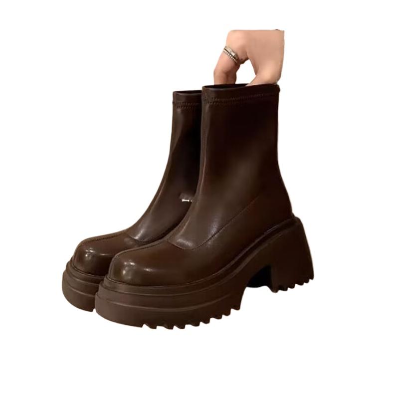 Spring and Autumn Hot Selling Women's Shoes High Quality Solid Color Round Toe Low Heel Short Leg Women's Fashion Boots