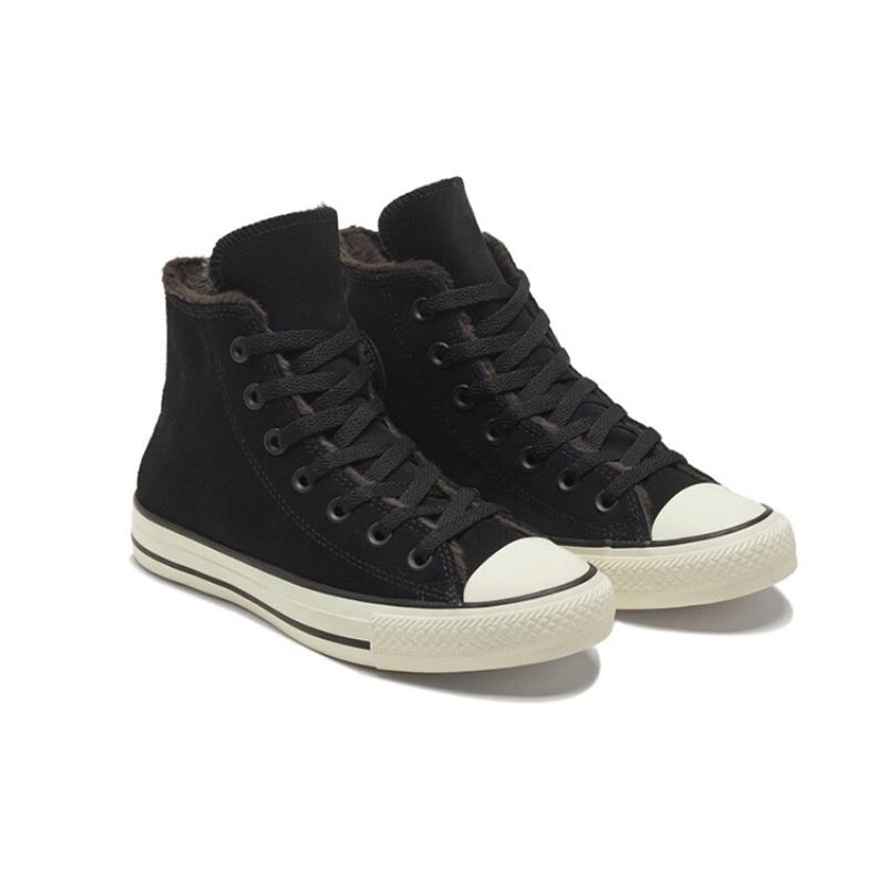 Converse Chuck Taylor All Star Round Toe Lace-up Non-Slip Abrasion Wrap Warm High-Top Canvas Women's Black