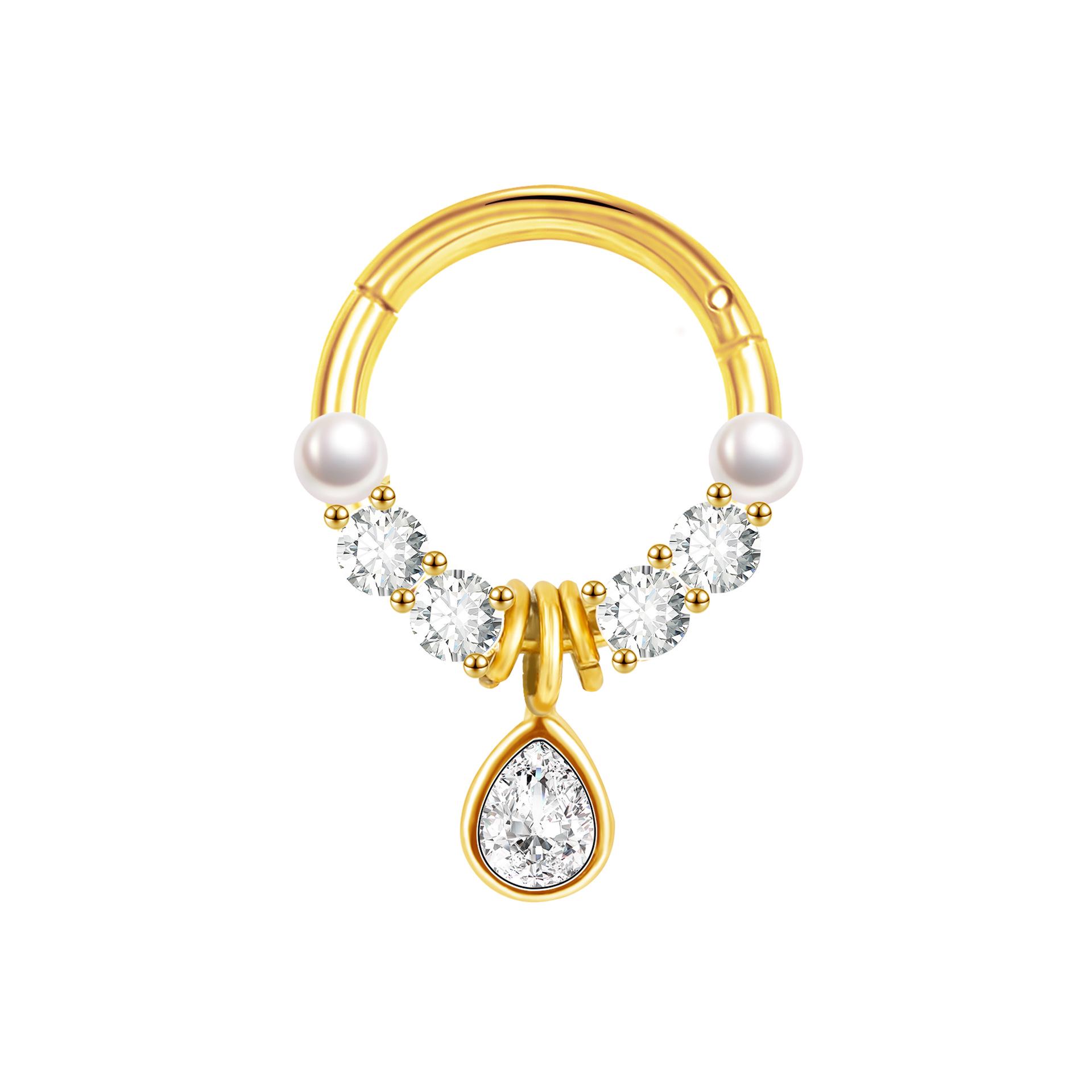 

2023 Медное кольцо в нос с цирконом и деталями из нержавеющей стали, дизайн в стиле INS с жемчужиной в виде капли воды 8mm Teardrop