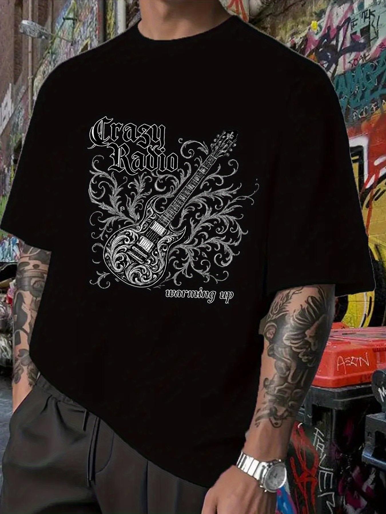 Rock Band Graphic T-shirt - Electric Guitar Print Tee - Black Music Shirt for Concerts XXXL