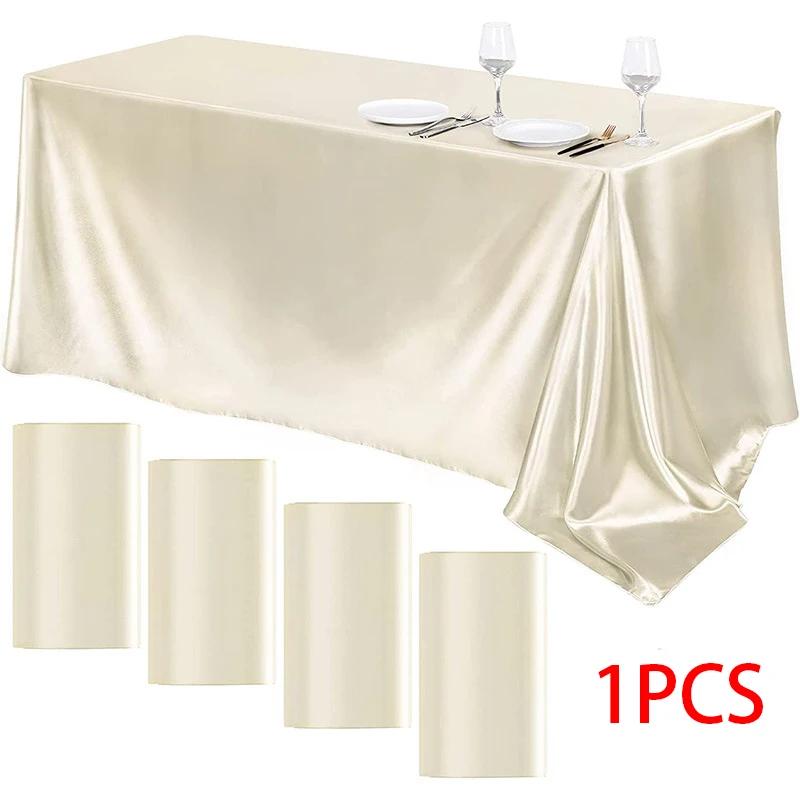 

2pc Solid Color Rectangle Satin Tablecloth Wedding Table Cloth Party Birthday Restaurant Banquet Home Dinner Tablecloths Decor 145X160CM бежевий