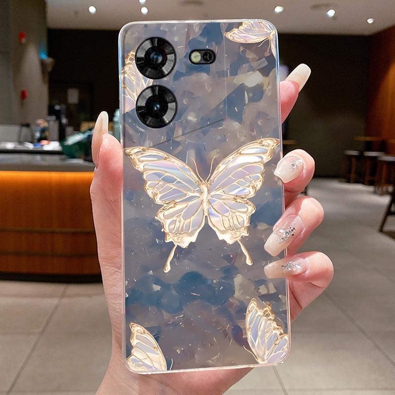 For Techno Pova 5 LH7n 5Pro LH8n Phone Case Tecno Pova 5 Pro Case Clear Luxury Fashion Butterfly Flowers Soft TPU Silicone Cover