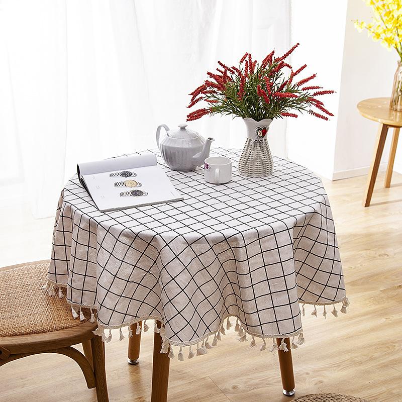 Polyester Cotton Imitation Linen Table Cloth Round Tablecloth Printed Fringed Tablecloth Cover Towel