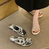 Cool Slippers Summer Thick Heel Flat Bottom Cover Toe Pinch Slippers Women Wear Seaside French Beach Sandals