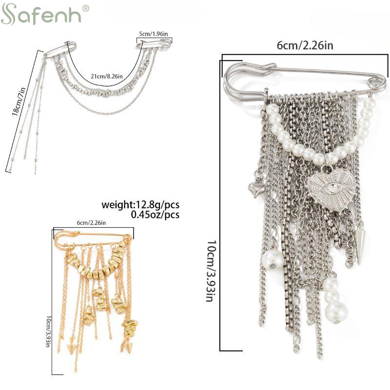 1PC Broche de Pin con Cadena Metálica Exagerada y Cadena de Borlas de Moda Para Mujer Nuevo Accesorio de Joyería con Pin Fijo para Traje Camisa
