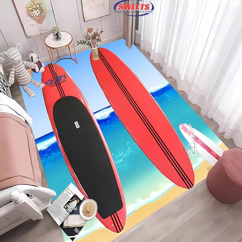 Fashion Sports Theme Carpet, Surfboard Rug for Home Living Room, Children's Bedroom Mat, Sofa Doormat  Floor Anti-slip Decor Rug