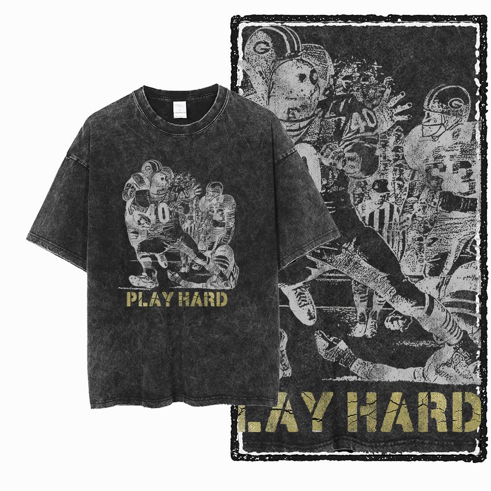 American Football Theme Vintage Graphic Printed Big Size Black Cotton Unisexs Retro TShirt G