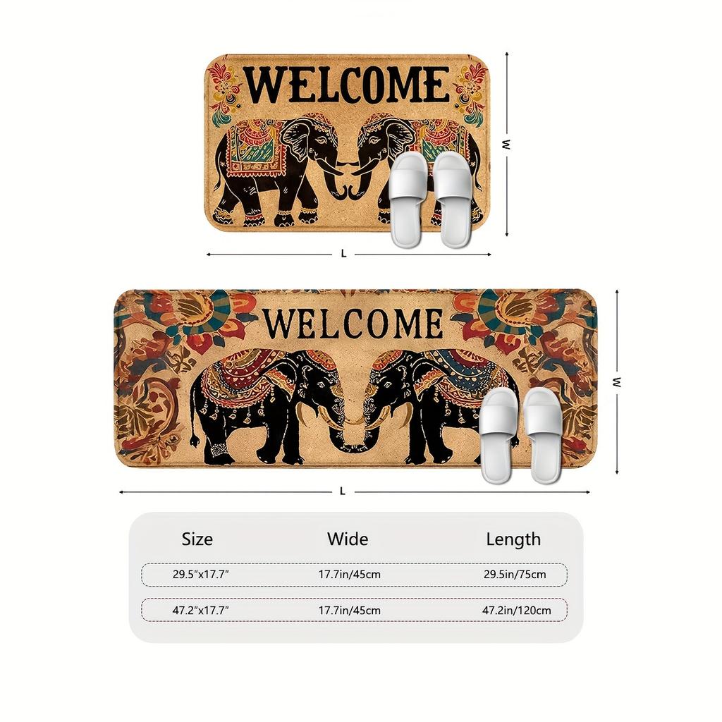 1Pcs Anti Fatigue Kitchen Rugs,Bohemian Elephant  Print Waterproof Non-Slip Thick Cushioned Kitchen Mat Heavy Duty Comfort Standing Mat for Kitchen
