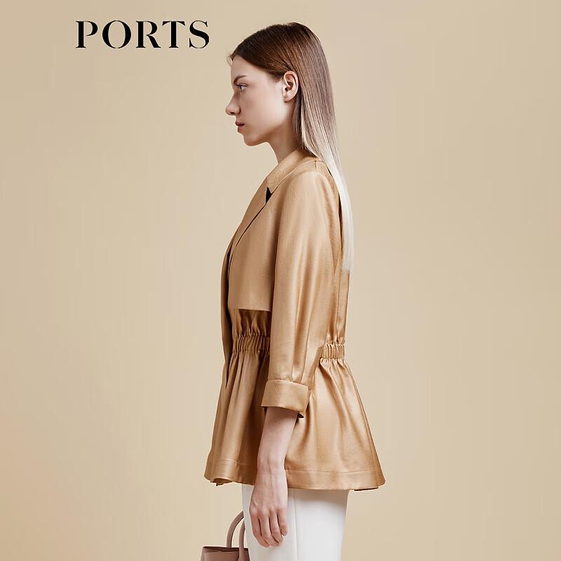 PORTS Women's Khaki Brown Short Trench Coat