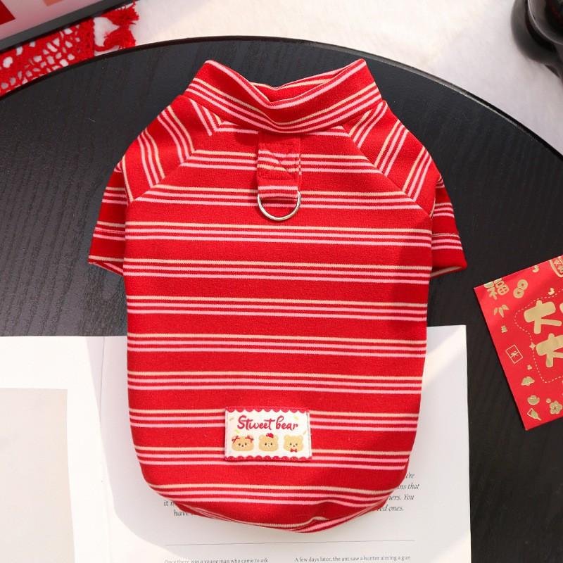 Pet Winter Warm Fleece-Like Four-Legged Bodysuit With Belly Cover British Style Striped Design Dogs Cats