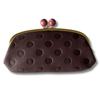 ASIAN ZACCA Cbr0002 Genuine Leather Double Kiss-Lock Long Wallet Wooden Bead Clasp Dot Chocolate Made In Japan