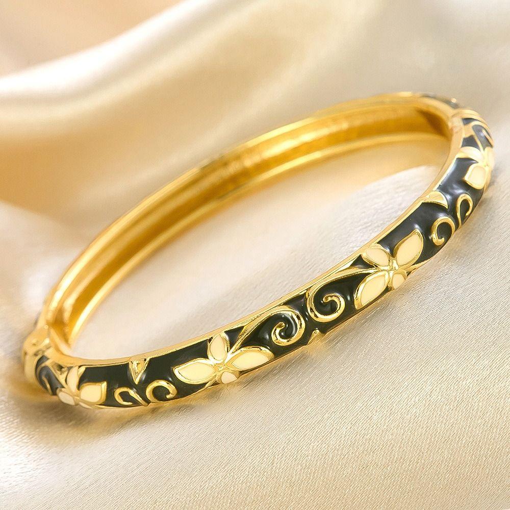 Traditional Hollow Out Flower Bangle Classic Women's Hand Bracelet Vintage Cloisonne Bangle  Girls