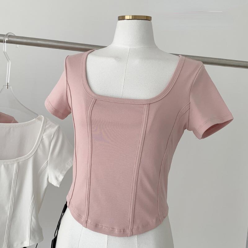 

Летняя корейская модная футболка Y2K, женская японская сексуальная укороченная футболка с квадратным вырезом, женская футболка с корсетом, винтажная белая тканевая футболка XL розовый