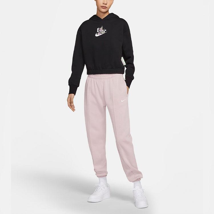 Nike Floral Print Fleece Pullover Hoodie Women Tops Black DH1375-010