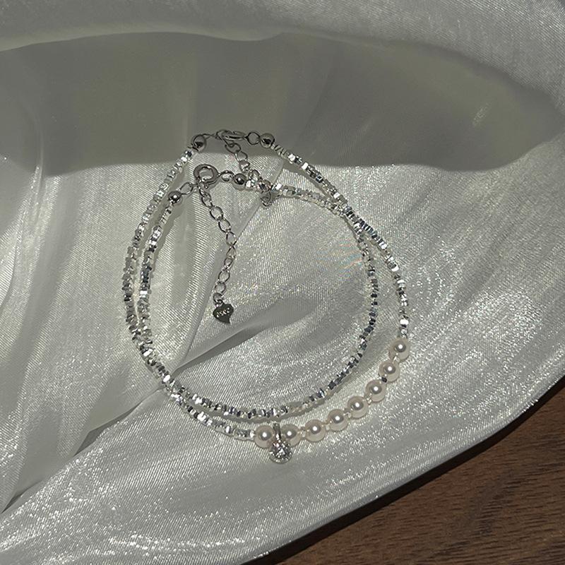 Light Luxury High-End Zircon Broken Silver Pearl Bracelet Female Personality Unique Exquisite Fashion Versatile Bracelet Jewelry