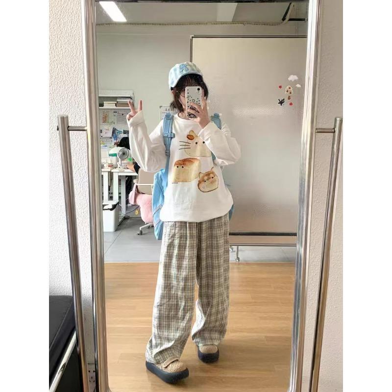Tricouri albe Kawaii cu grafică pentru femei Casual supradimensionat drăguț Tricouri cu mânecă lungă Harajuku Topuri vintage dulci de modă japoneză