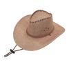 Fashionable Outdoor Cap Western Cowboy Hat with Windbreak Rope for Men, Wide Brim Linen Sun UV Protection Travel, Halloween Cosplay Costume,
