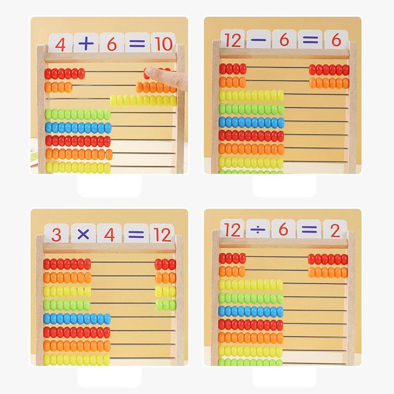 Classic Wooden Educational  Math 10-Row Counting Toy 100 Beads With Counting Sticks Number Alphabet Card Preschool Math Learning