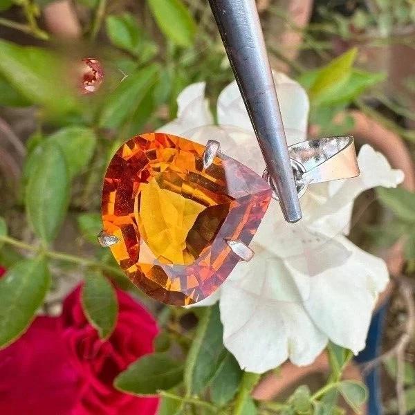 27 Ct Natural Ceylon Orange Sapphire Pear Cut 925 Sterling Silver Stone Pendant