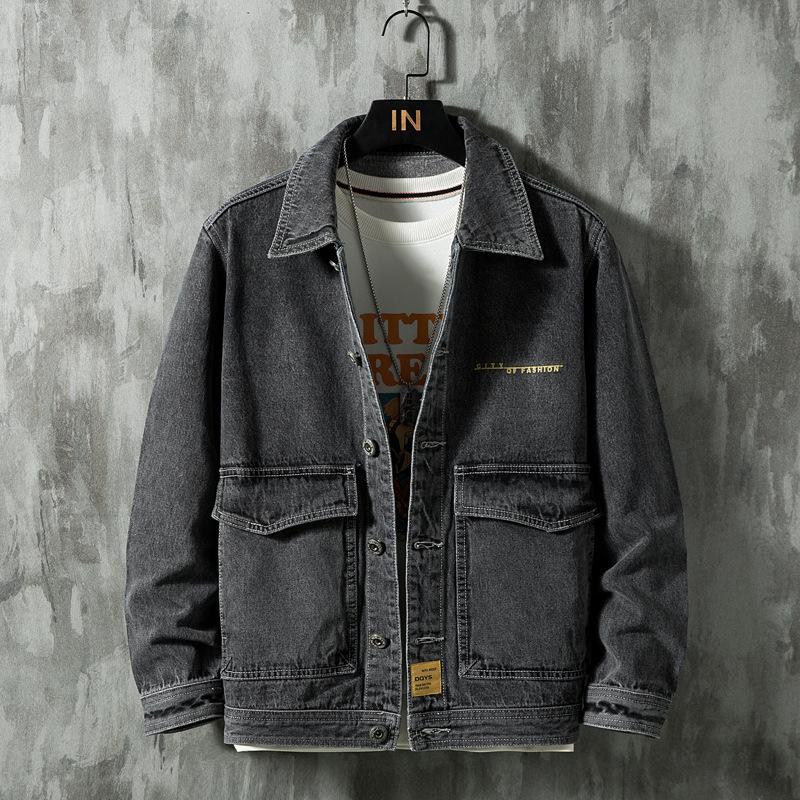 

Men s Trendy Loose-Fit Japanese Style Denim Jacket - Spring/Autumn Plus Size Casual Workwear Coat L