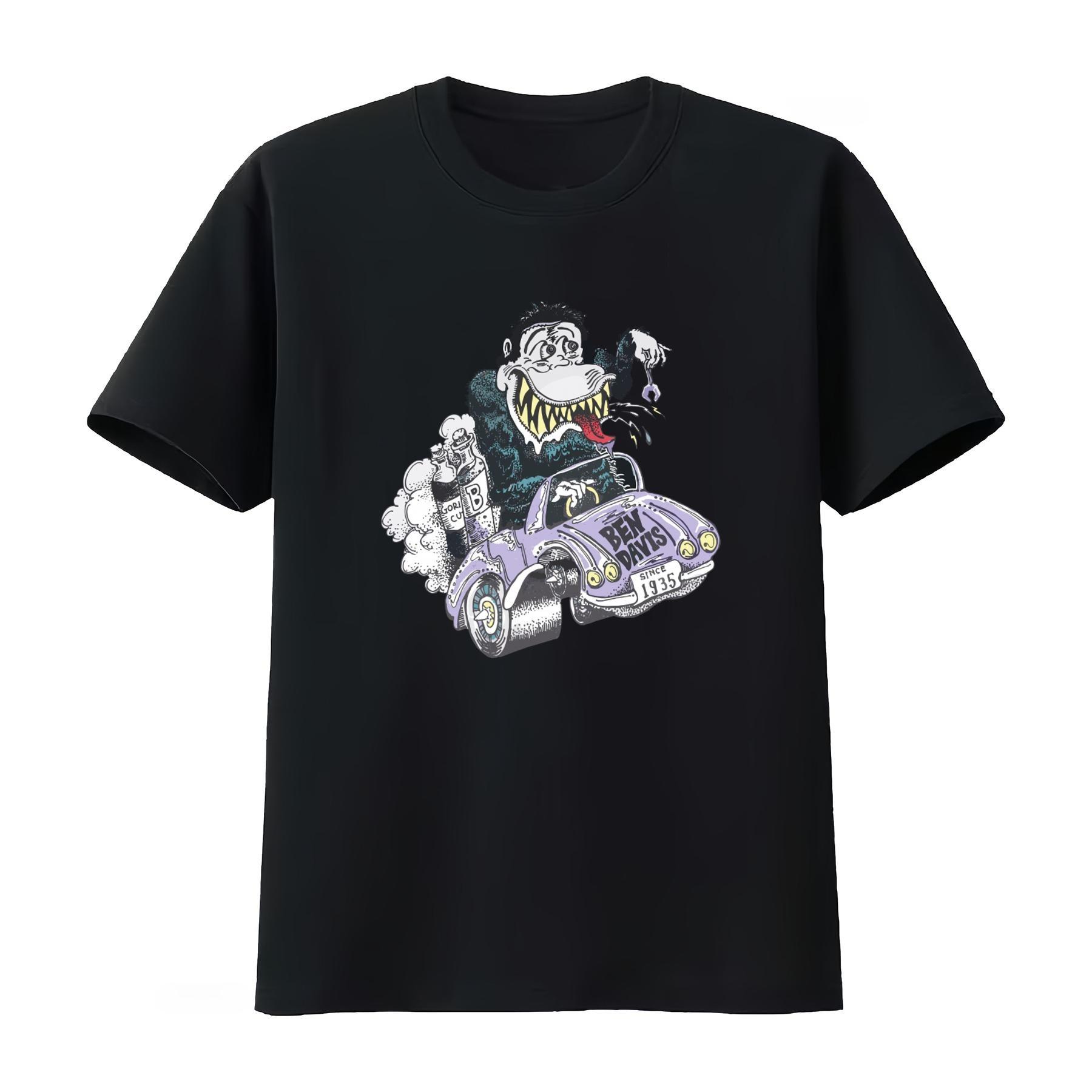 Ben Davis T Shirt Unisexs Classic Car Gorilla Print Cotton White Comfortable Casual Unisexs Clothing and Womens 2026 Summer T Shirt S