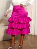 Plus Size Women's Rose Red Layered Ruffle High-Waisted Skirt - Elegantly Flattering.