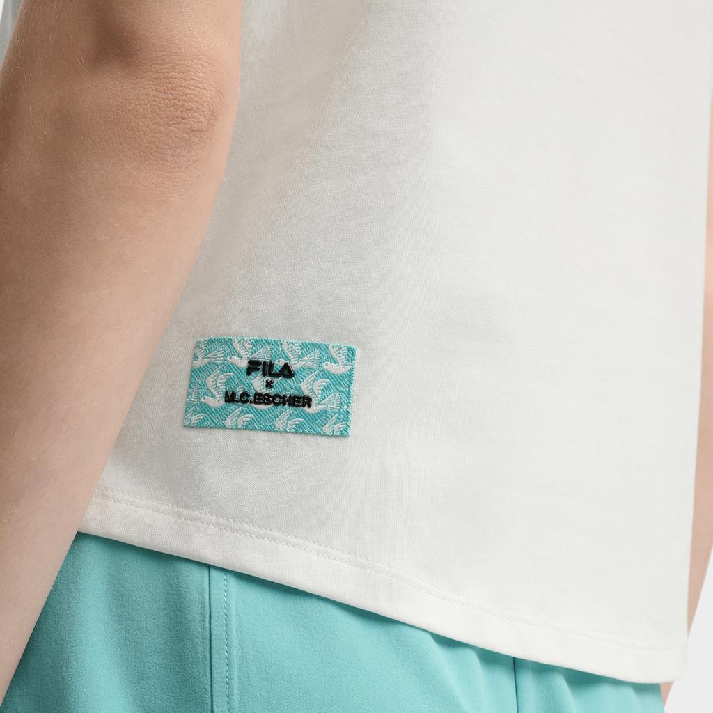 Fila X M.C. ESCHER Heritage Series Round Neck Comfortable Pullover Short Sleeve T-Shirt Women T-Shirt Cloud-White F11W538107F-WT