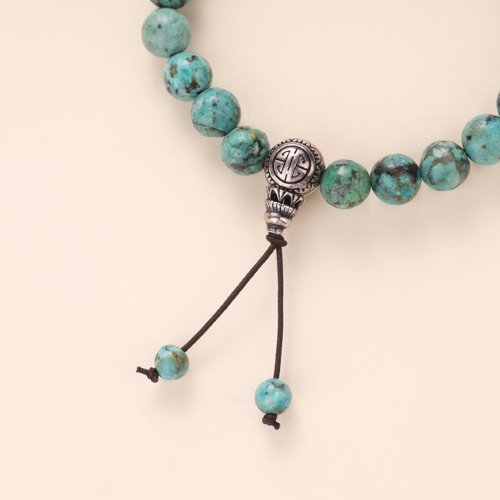 Afrikanischer Türkis Antik-Finish Silber Blitz Schnitzerei Sicherheitsamulett Glück Kraftstein Armband für Männer [KOAI]