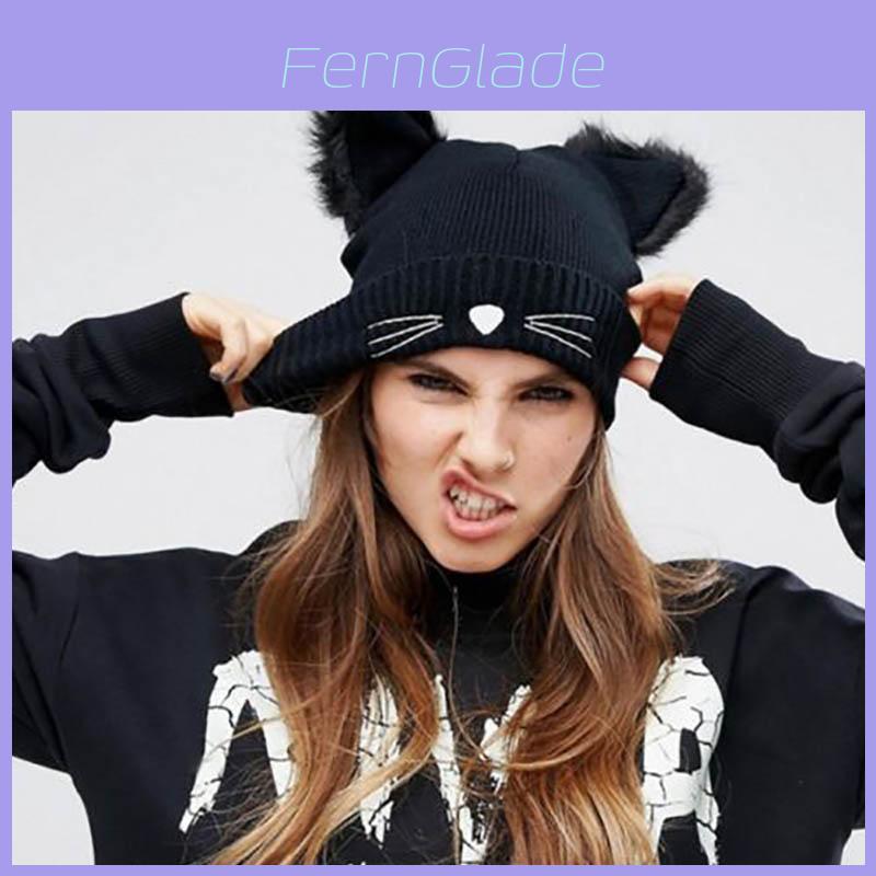 Cozy Cat Ears Women Hat Knitted Acrylic Warm Winter Beanie Caps For Fashionable Comfort