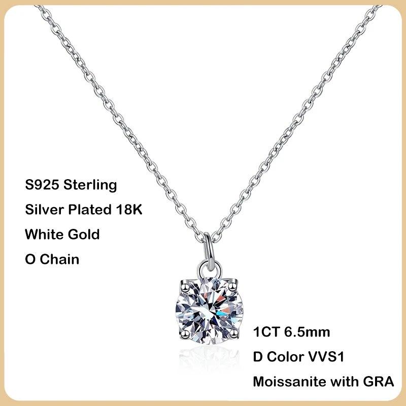

Новое настоящее сертифицированное GRA ожерелье с подвеской из муассанита 1CT 6,5 мм круглой огранки для женщин и девочек S925, серебряное ожерелье с бриллиантами на шею, ожерелья 41-50cm&1CT 6.5mm