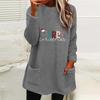 Women's Christmas Print Round Neck Loose Long Sleeve Pocket Plush Hoodie