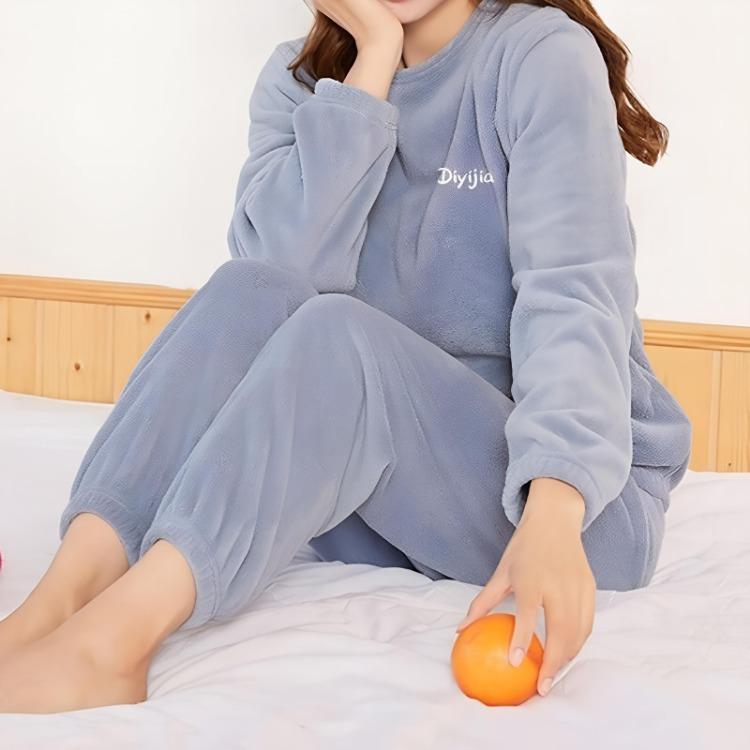 Уютный Зимний 2026 Женский Флисовый Пижамный Комплект Теплый Бархатный Свободный Верх Брюки на Эластичной Талии Повседневная Домашняя Одежда Шерстяной Костюм One Size синий