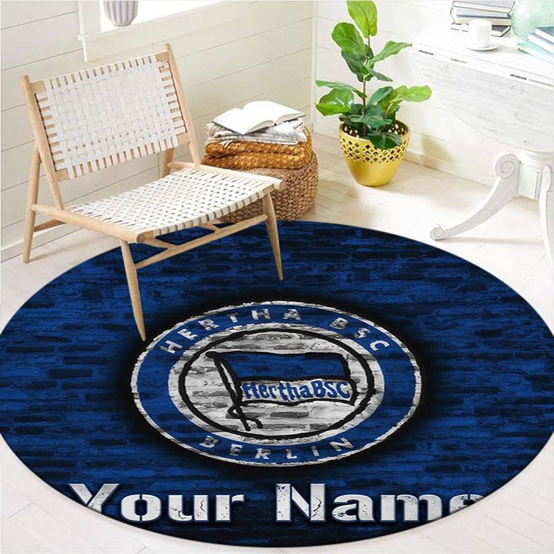 Hertha BSC Custom Name Round Area Rug,Carpet Rug for Living Room Bedroom Sofa Playroom Decor,Non-slip Floor Mat