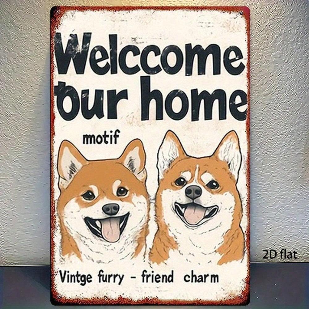 Vintage Shiba Inu Metal Wall Sign - Welcome Home Decor, 8x12 In