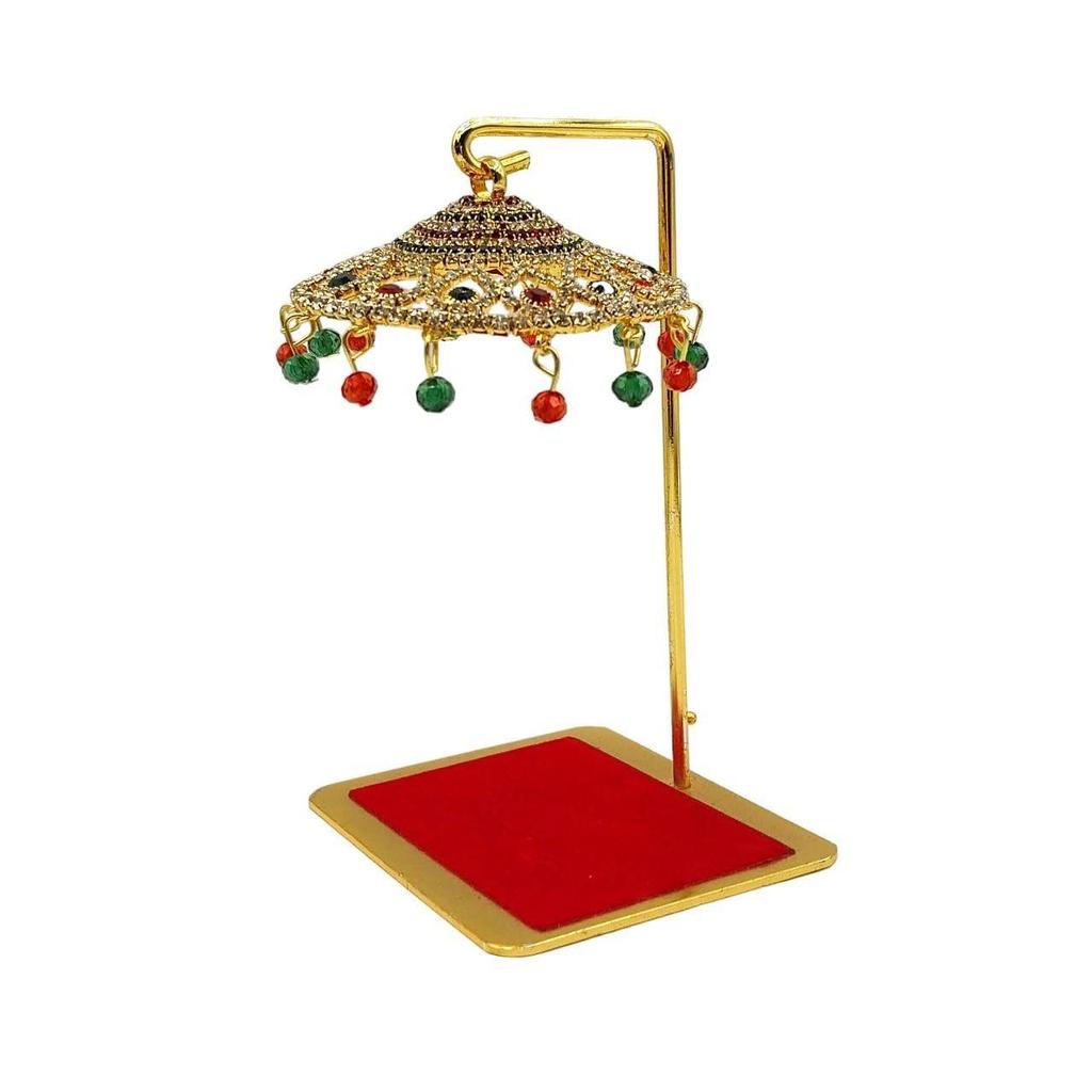 Metal Chhatra Umbrella – Hanging Crystal Chatri for God Idol, Car Dashboard, Home Temple, Office Desk & Table Decor Showpiece