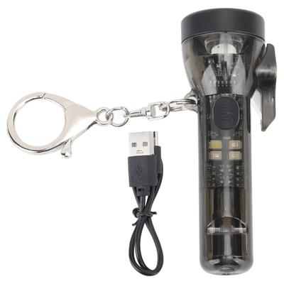 Mini Keychain Light Rechargeable Key Ring Flashlight 2 Lighting Modes Clip Flashlight with Whistle Rope Cutting Design