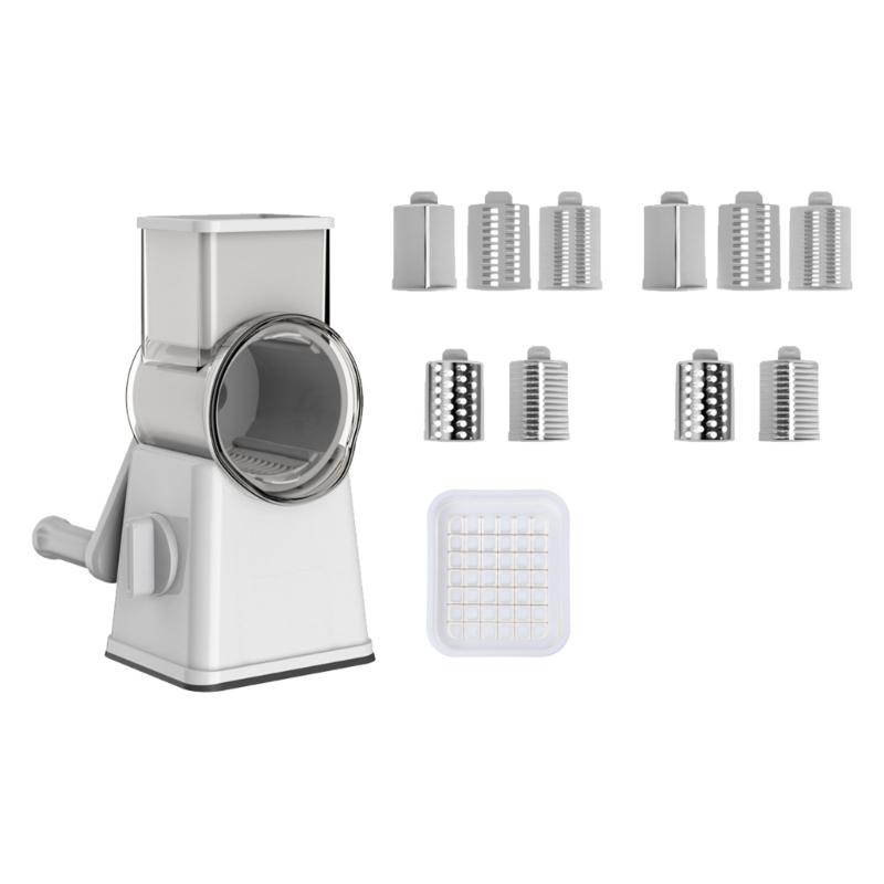 

Multifunctional Hand Crank Rotary Vegetable Slicers Grater with Multiple Blade and Handle For Cheese Fruits Shredding білий