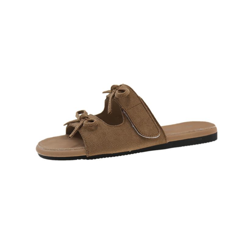 

Soft bottom bow slippers women s summer wear new flat bottom versatile seaside beach sandals 40 хакі