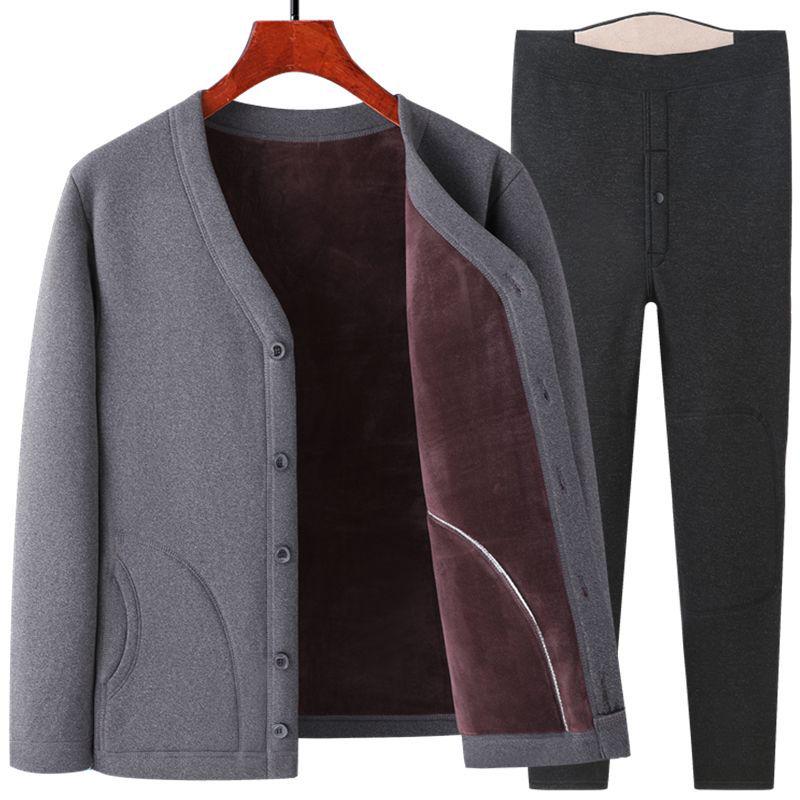 Men's Fleece-Lined Warm Winter Cardigan Jacket for Middle-Aged & Elderly