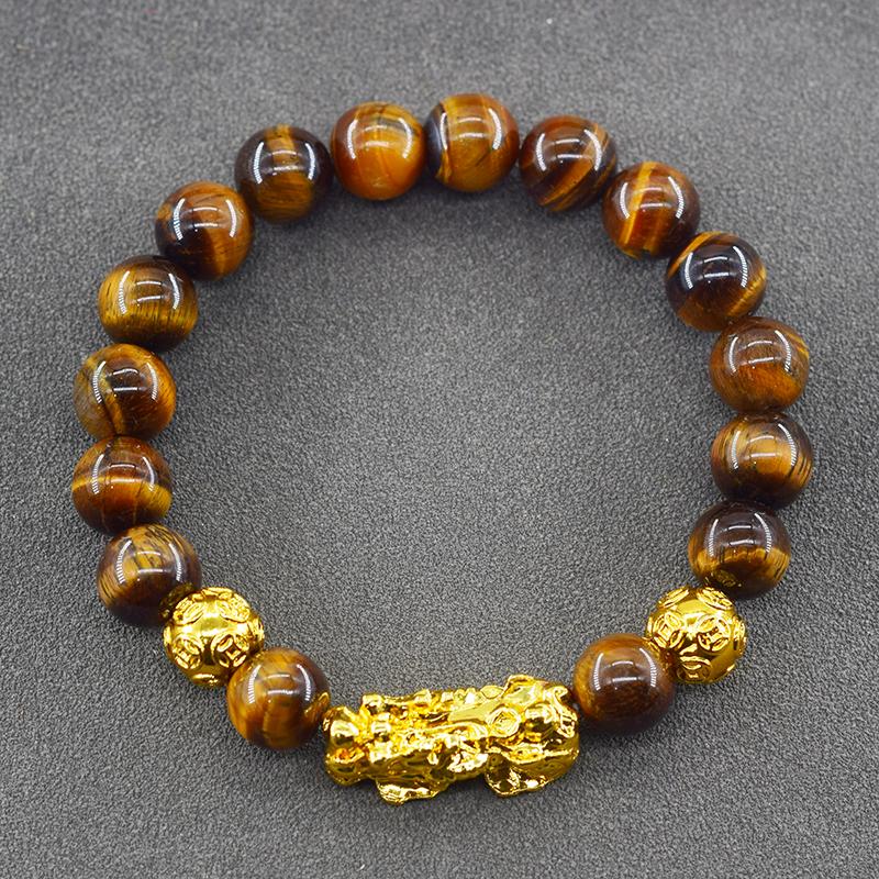 Pixiu Armband Feng Shui Rijkdom en Geluk Armband Heren Polsband Goudkleur Obisidiaan Steen Kralen Zwart Zes Karakter Cadeau