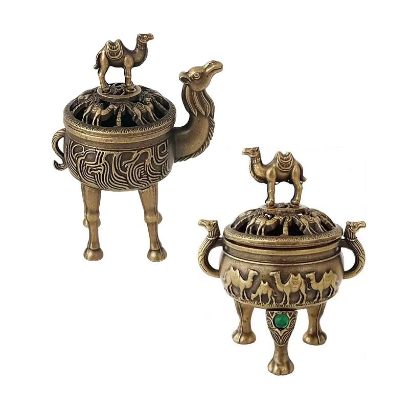 Vintage Alloy Incense Burner Stick Holder Three Legged Hollow Out Mini Sandalwood Censer Incense Burner Home Decoration
