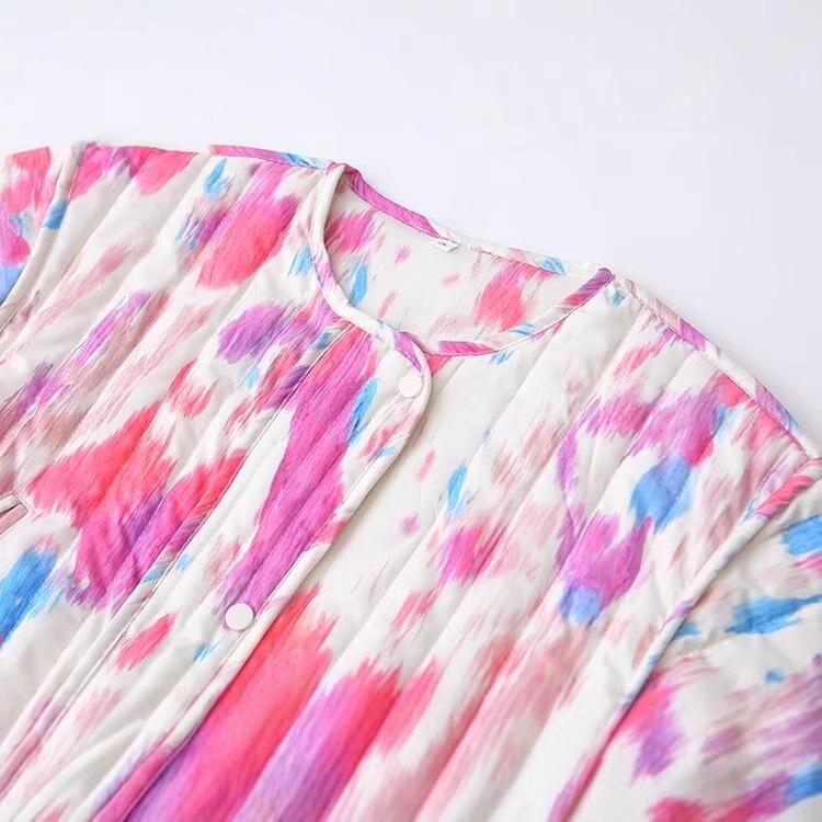 Geacă de iarnă pentru femei 2024, matlasată cu bumbac, cu imprimeu tie-dye - Palton casual la modă în stil european și american