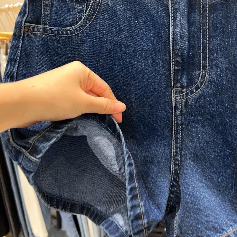 Plus Size Dark Blue Denim Women's Summer Shorts - Korean Style, Loose, Slimming, Straight Wide-Leg