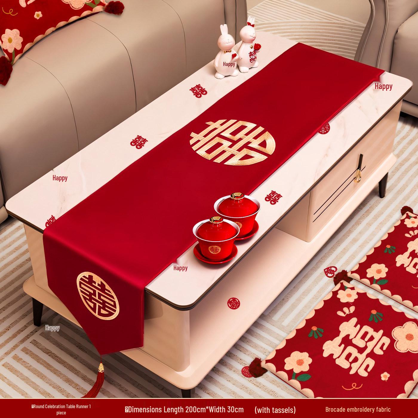 

Red Wedding Tablecloth and Runner Set – Elegant Table Cover and Decoration for Dining, New House, or Wedding Rooms
